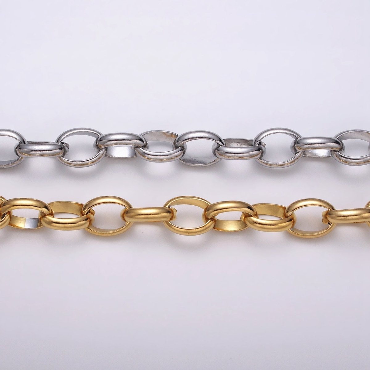 Stainless Steel 11mm Rolo Wide Cable Link Unfinished Yard Chain in Gold &amp; Silver | ROLL-1271 ROLL-1272 Clearance Pricing