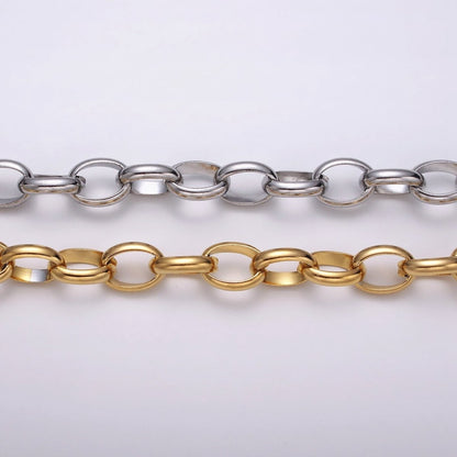 Stainless Steel 11mm Rolo Wide Cable Link Unfinished Yard Chain in Gold &amp; Silver | ROLL-1271 ROLL-1272 Clearance Pricing