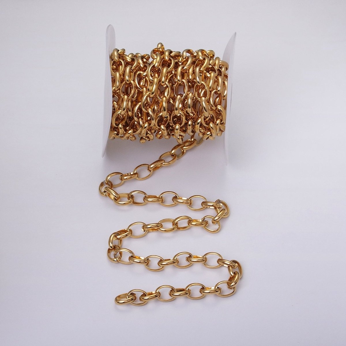 Stainless Steel 11mm Rolo Wide Cable Link Unfinished Yard Chain in Gold &amp; Silver | ROLL-1271 ROLL-1272 Clearance Pricing