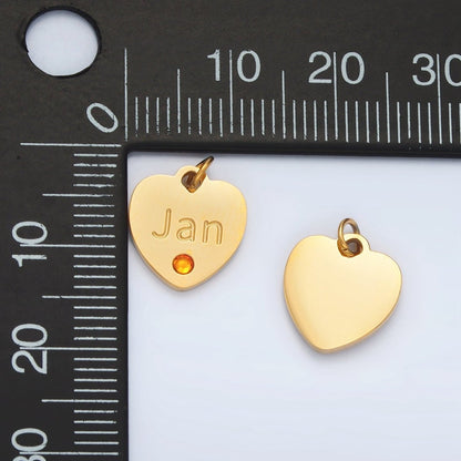 Stainless Steel 12mm Birthstone CZ Month Script Heart Charm | P-A1023-P-A1034