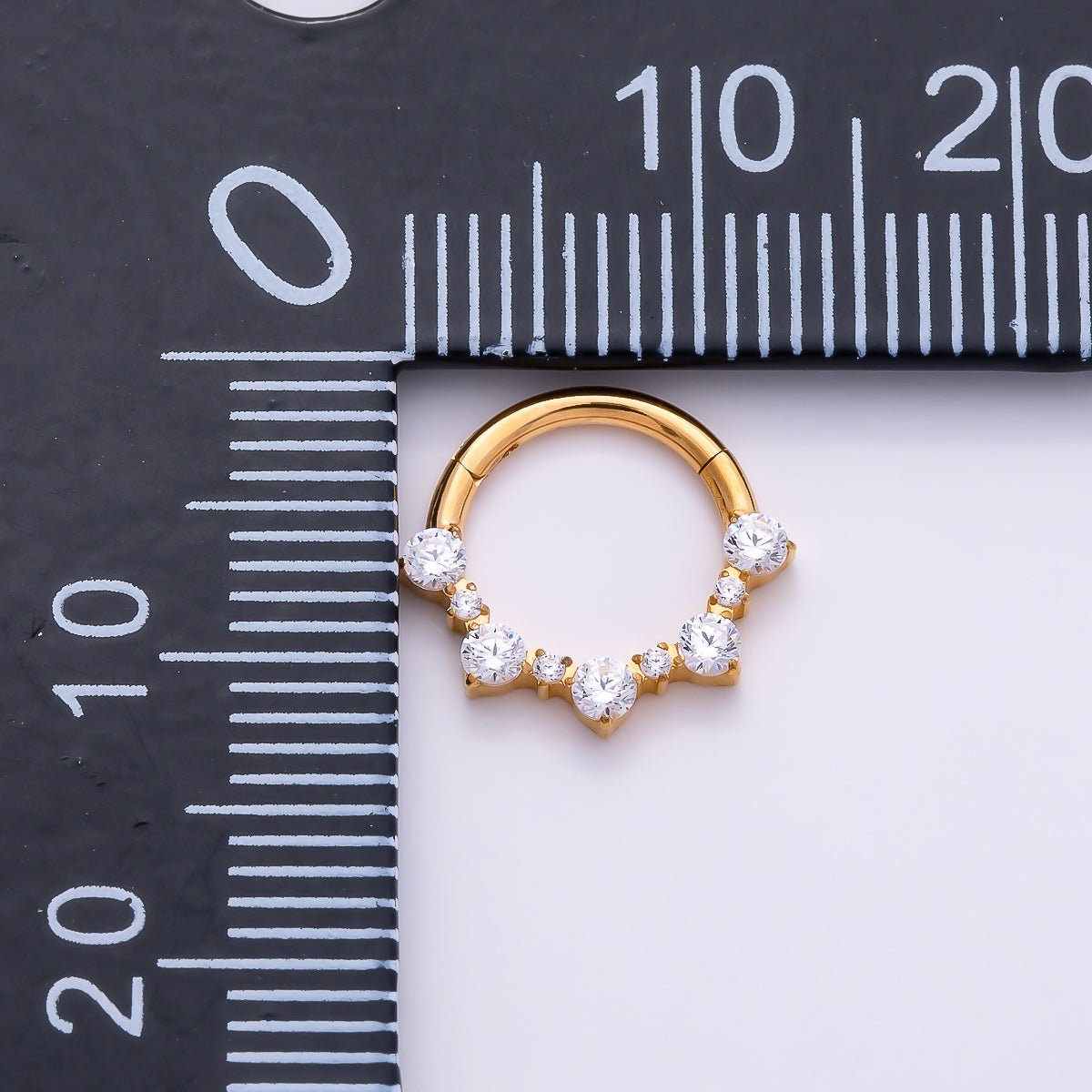Titanium 12mm Clear CZ Cluster Gradient Single Septum Nose Piercing Clicker | BJ-00023