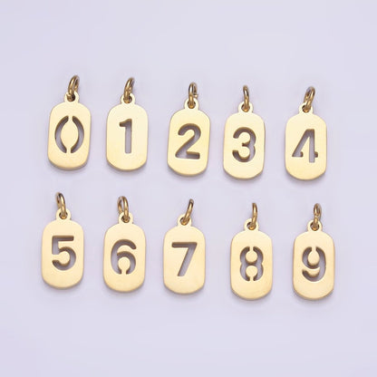 Stainless Steel 13.5mm Number 0-9 Open Script Mini Tag Add-On Gold Charm P-591-P-600