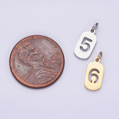 Stainless Steel 13.5mm Number 0-9 Open Script Mini Tag Add-On Gold Charm P-591-P-600