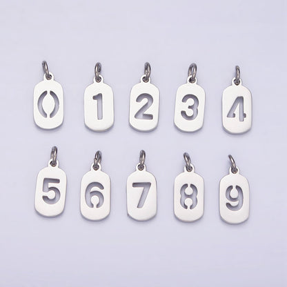 Stainless Steel 13.5mm Number 0-9 Open Script Mini Tag Add-On Silver Charm  P-601-P-610