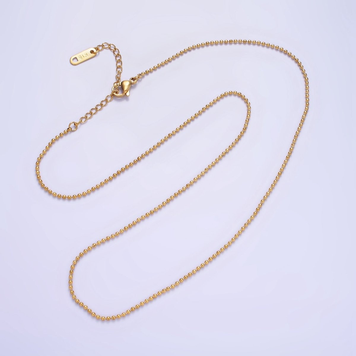 Stainless Steel 1.3mm Bead Chain 18 Inch Necklace w. Extender in Gold &amp; Silver | WA-2480 WA-2481