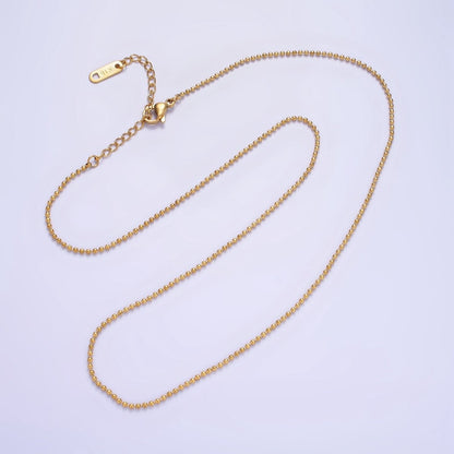 Stainless Steel 1.3mm Bead Chain 18 Inch Necklace w. Extender in Gold &amp; Silver | WA-2480 WA-2481