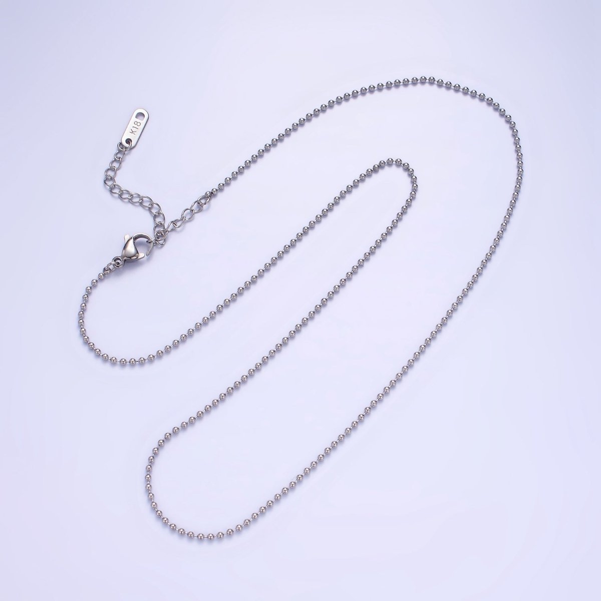 Stainless Steel 1.3mm Bead Chain 18 Inch Necklace w. Extender in Gold &amp; Silver | WA-2480 WA-2481