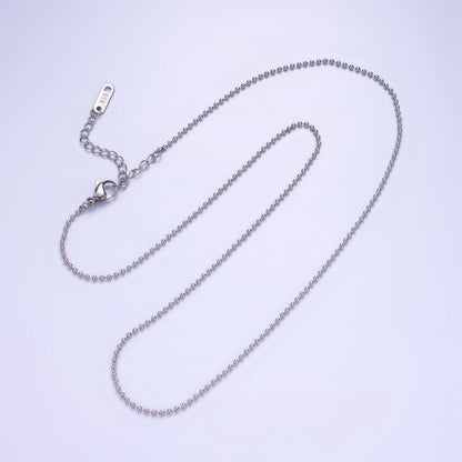Stainless Steel 1.3mm Bead Chain 18 Inch Necklace w. Extender in Gold &amp; Silver | WA-2480 WA-2481