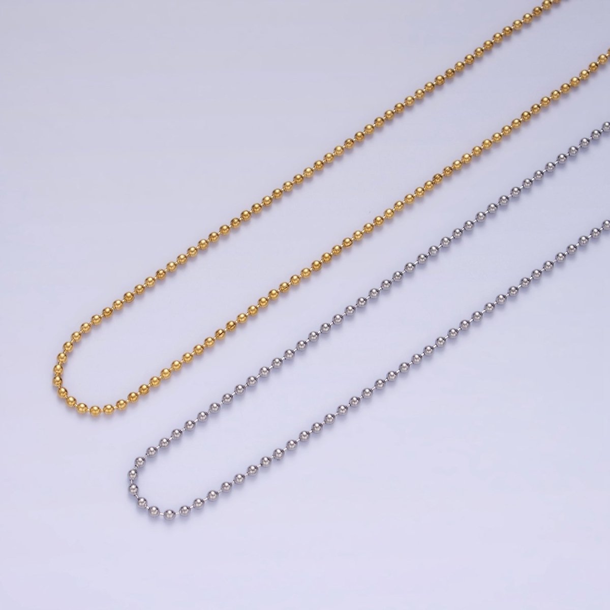 Stainless Steel 1.3mm Bead Chain 18 Inch Necklace w. Extender in Gold &amp; Silver | WA-2480 WA-2481