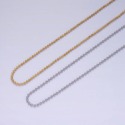 Stainless Steel 1.3mm Bead Chain 18 Inch Necklace w. Extender in Gold &amp; Silver | WA-2480 WA-2481