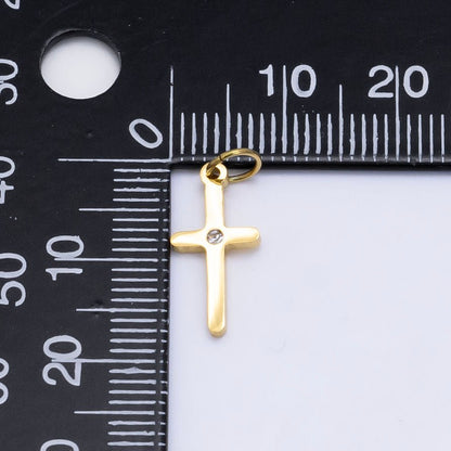Stainless Steel 13mm Clear CZ Religious Cross Charm | P1293