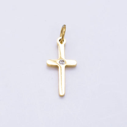 Stainless Steel 13mm Clear CZ Religious Cross Charm | P1293
