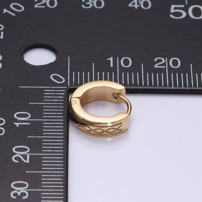 Stainless Steel 13mm Geometric Line-Engraved Huggie Earrings | AE743