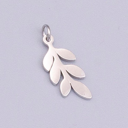 Stainless Steel 13mm Olive Foliage Leaf Nature Charm in Gold &amp; Silver | P-916