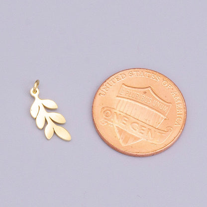 Stainless Steel 13mm Olive Foliage Leaf Nature Charm in Gold &amp; Silver | P-916