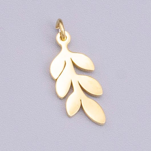 Stainless Steel 13mm Olive Foliage Leaf Nature Charm in Gold &amp; Silver | P-916