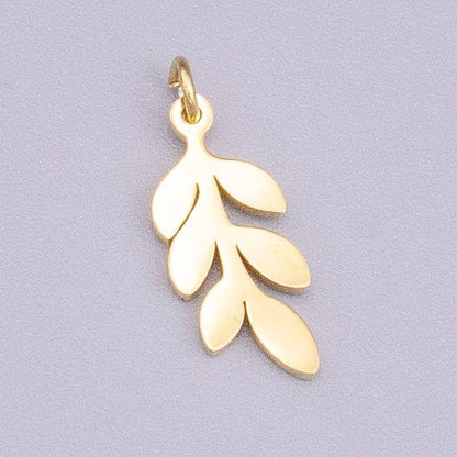 Stainless Steel 13mm Olive Foliage Leaf Nature Charm in Gold &amp; Silver | P-916