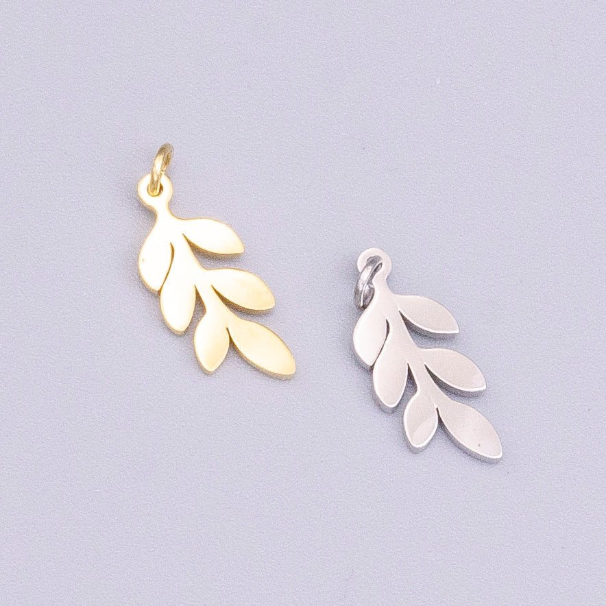 Stainless Steel 13mm Olive Foliage Leaf Nature Charm in Gold &amp; Silver | P-916