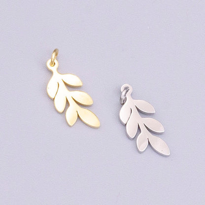 Stainless Steel 13mm Olive Foliage Leaf Nature Charm in Gold &amp; Silver | P-916