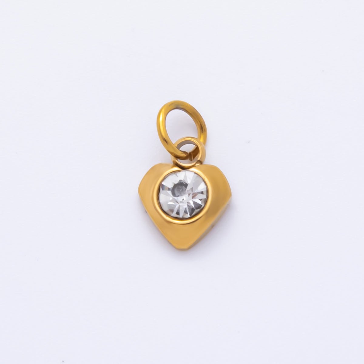 Stainless Steel 13mm Round CZ Bezel Cut Heart-Shaped Charm | AH-901