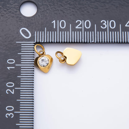 Stainless Steel 13mm Round CZ Bezel Cut Heart-Shaped Charm | AH-901