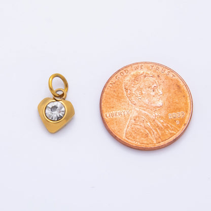 Stainless Steel 13mm Round CZ Bezel Cut Heart-Shaped Charm | AH-901