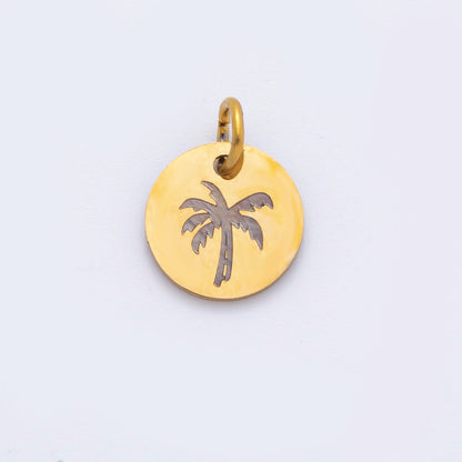 Stainless Steel 13mm Round Engrave Laser Charm in Mountain, Rainbow, Dog Paws &amp; Palm Tree | AH-904 - AH-908