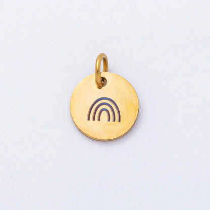 Stainless Steel 13mm Round Engrave Laser Charm in Mountain, Rainbow, Dog Paws &amp; Palm Tree | AH-904 - AH-908