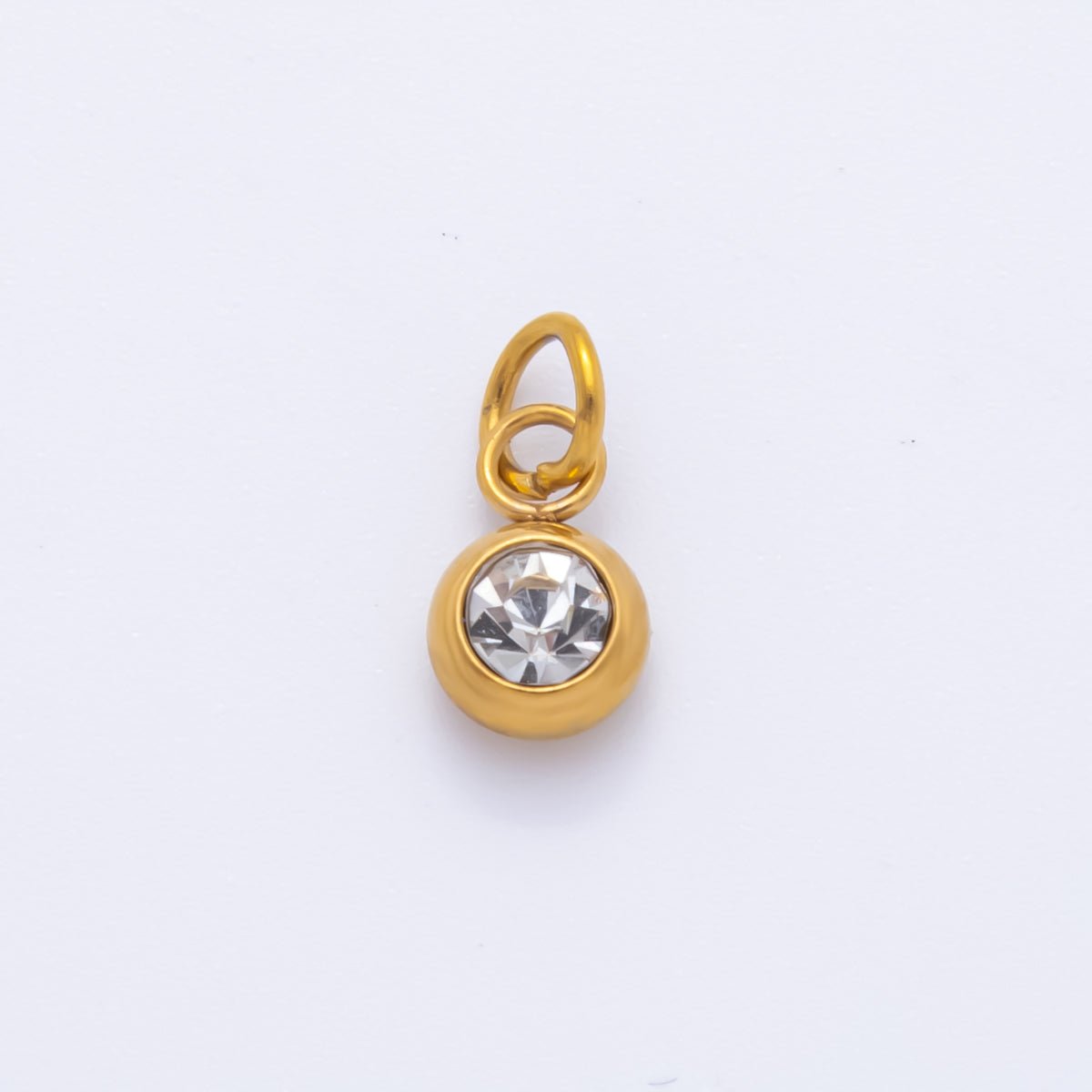 Stainless Steel 13mm Tiny Round CZ Bezel Cut Charm | AH-900