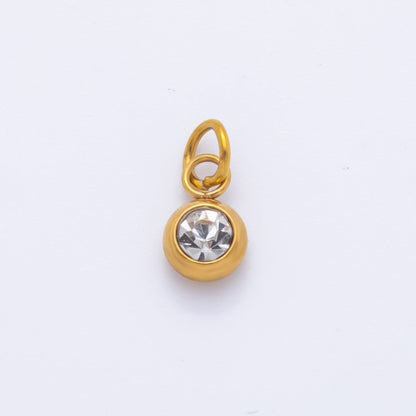 Stainless Steel 13mm Tiny Round CZ Bezel Cut Charm | AH-900