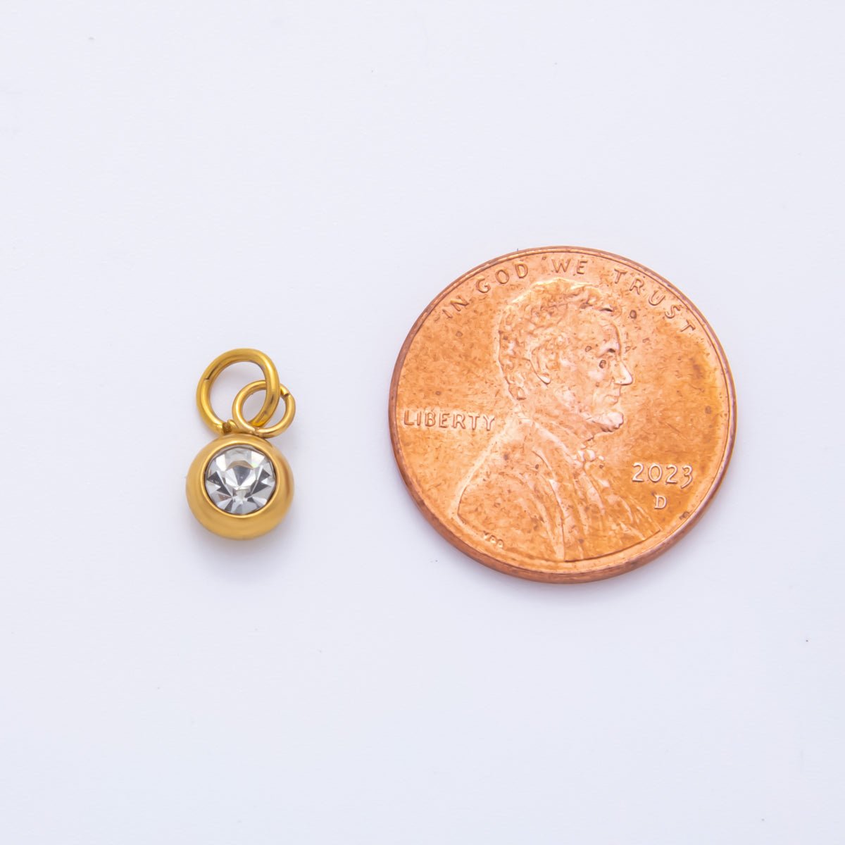 Stainless Steel 13mm Tiny Round CZ Bezel Cut Charm | AH-900