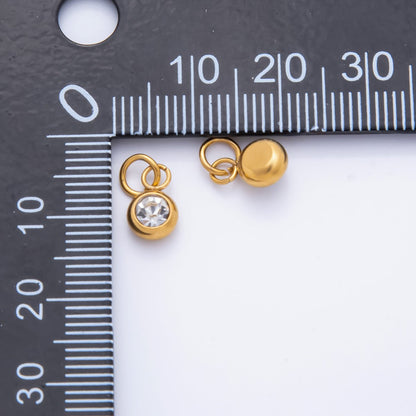 Stainless Steel 13mm Tiny Round CZ Bezel Cut Charm | AH-900