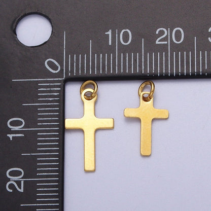 Stainless Steel 14.5mm Gold Religious Cross Minimalist Mini Charm | C-392 C-393