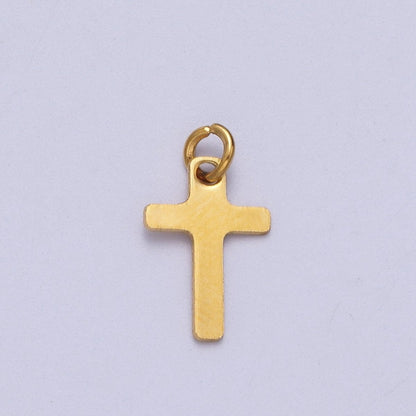 Stainless Steel 14.5mm Gold Religious Cross Minimalist Mini Charm | C-392 C-393