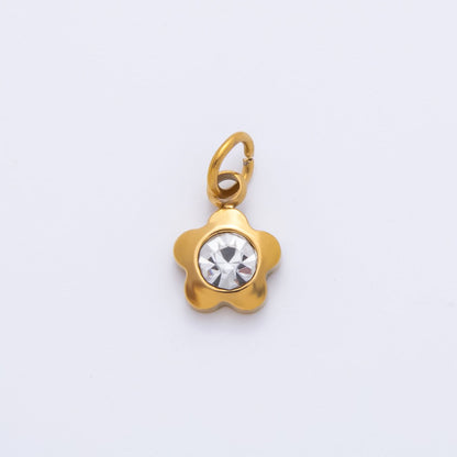 Stainless Steel 14.5mm Round CZ Bezel Cut Daisy Flower Charm | AH-903