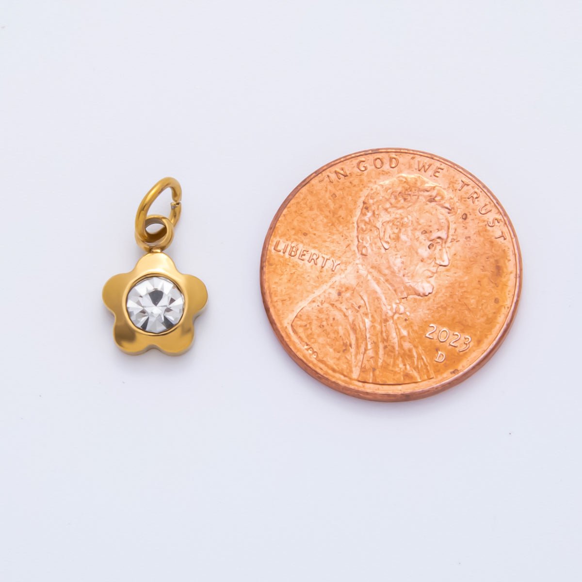 Stainless Steel 14.5mm Round CZ Bezel Cut Daisy Flower Charm | AH-903