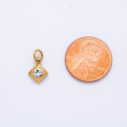Stainless Steel 14.5mm Round CZ Bezel Cut Rhombus-Shaped Charm | AH-902