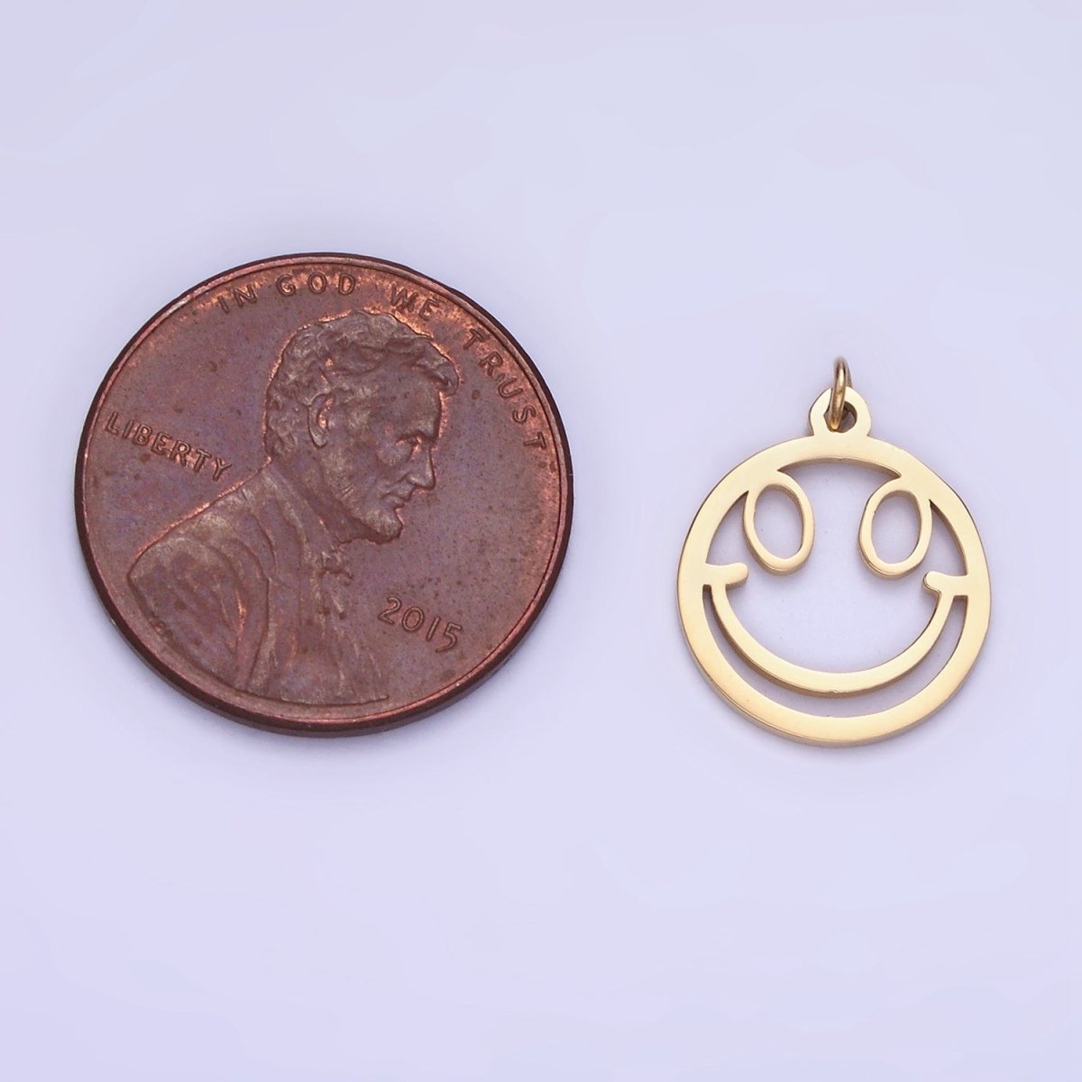 Stainless Steel 15mm, 11mm Smiley Face Open Round Charm | P937