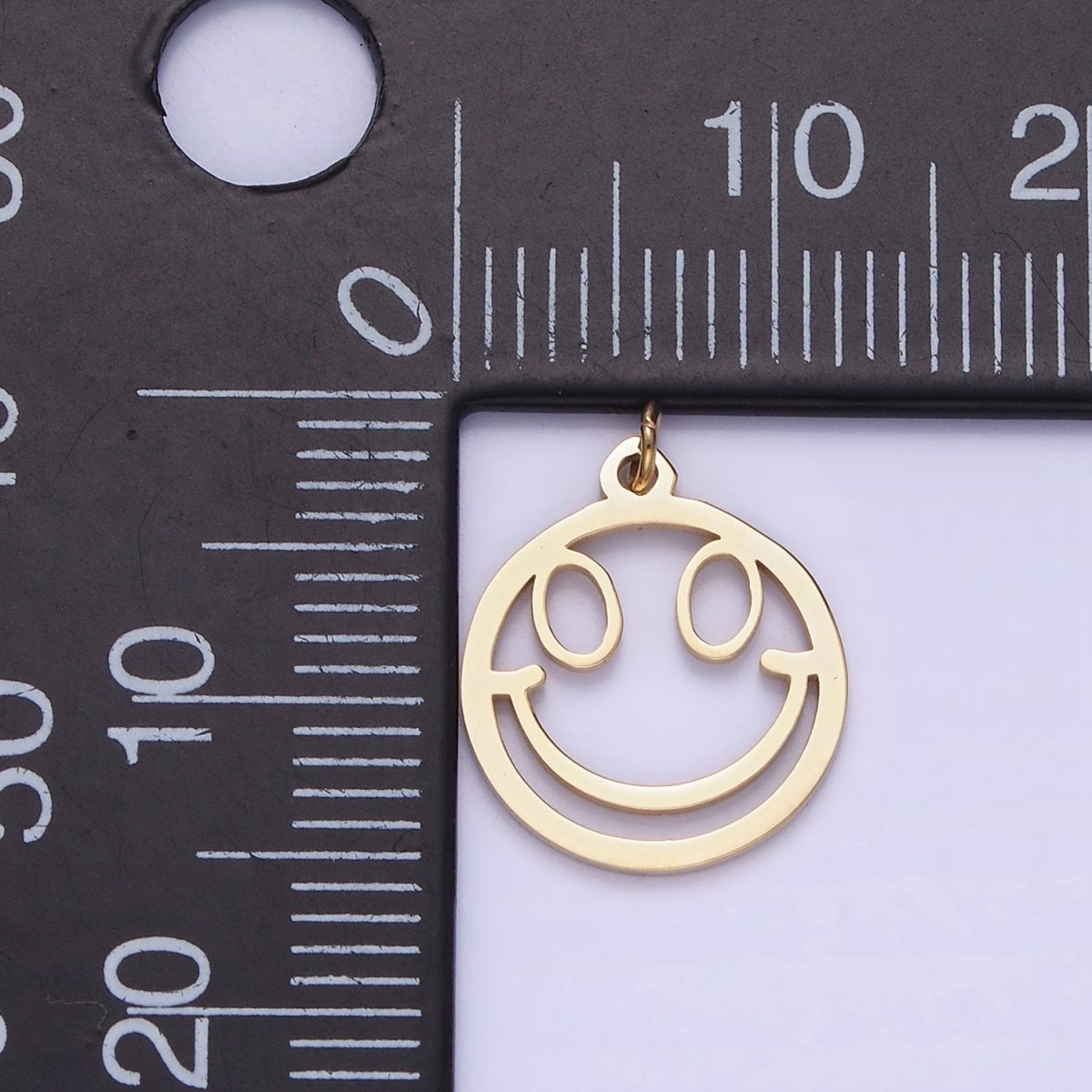 Stainless Steel 15mm, 11mm Smiley Face Open Round Charm | P937