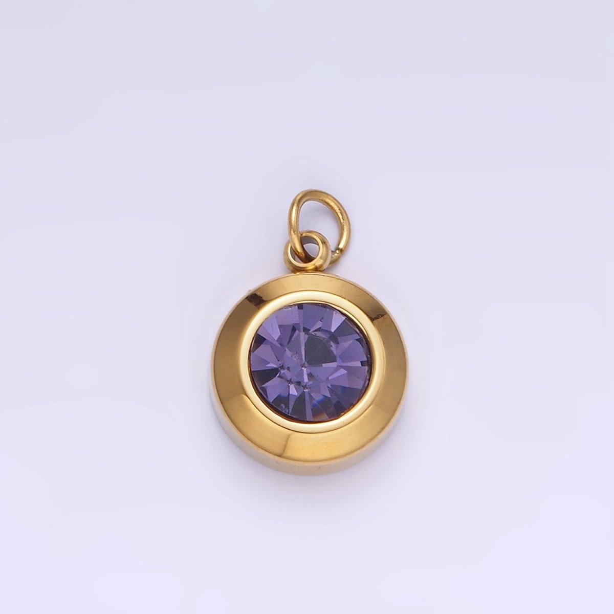 Stainless Steel 15mm Birthstone CZ Round Charm | P987 - P990