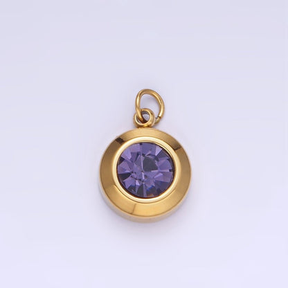 Stainless Steel 15mm Birthstone CZ Round Charm | P987 - P990
