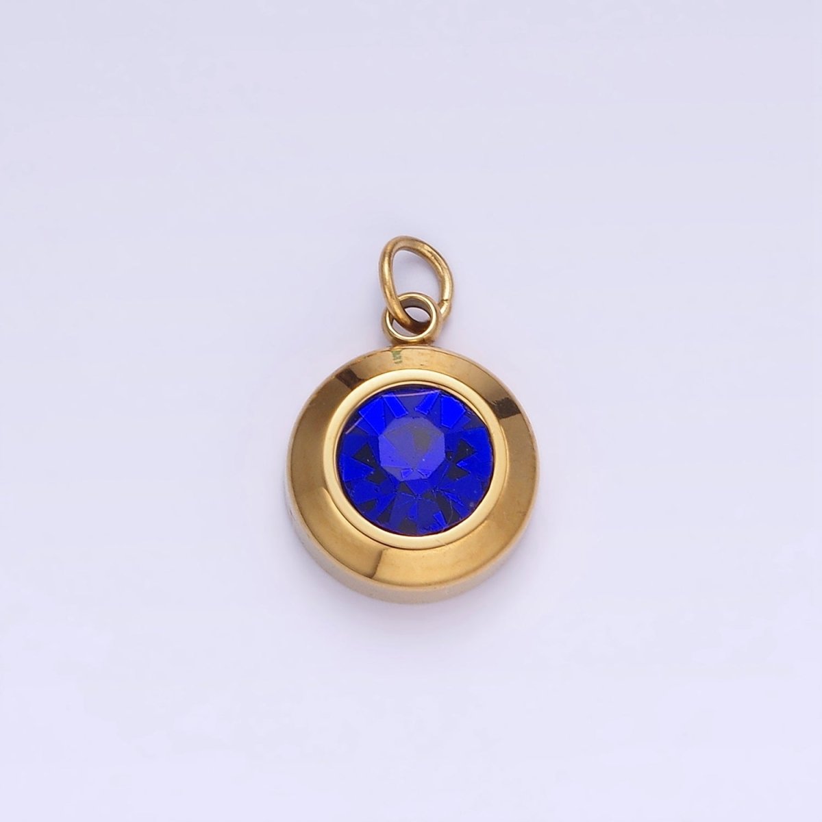 Stainless Steel 15mm Birthstone CZ Round Charm | P987 - P990
