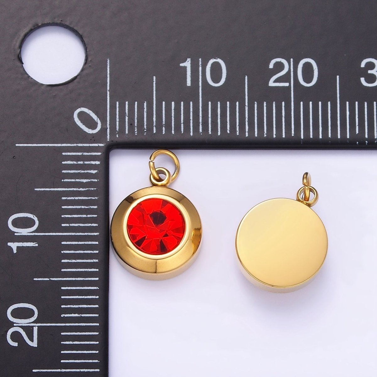 Stainless Steel 15mm Birthstone CZ Round Charm | P987 - P990