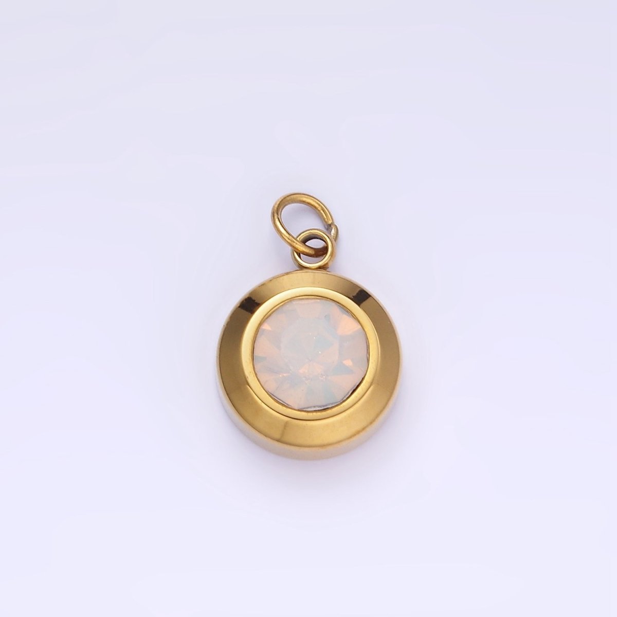 Stainless Steel 15mm Birthstone CZ Round Charm | P987 - P990