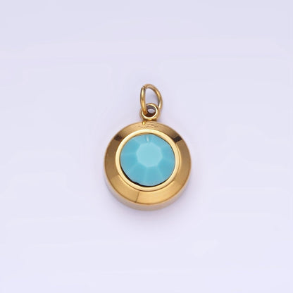 Stainless Steel 15mm Birthstone CZ Round Charm | P987 - P990