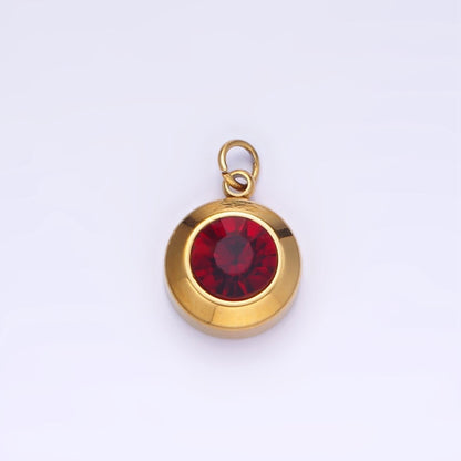 Stainless Steel 15mm Birthstone CZ Round Charm | P987 - P990