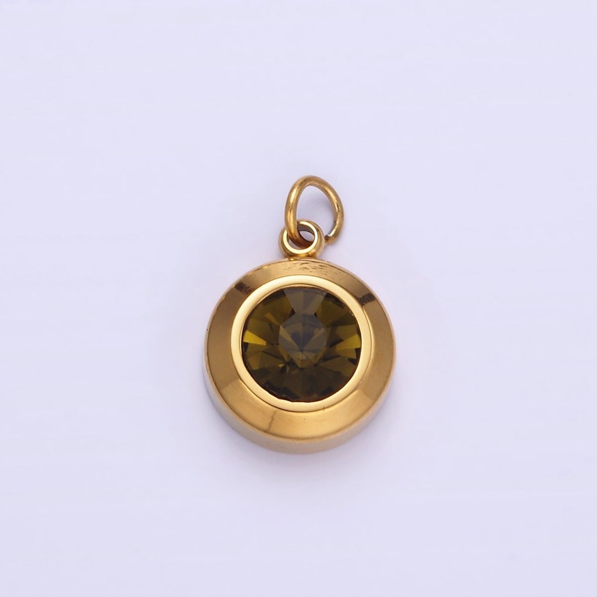 Stainless Steel 15mm Birthstone CZ Round Charm | P987 - P990