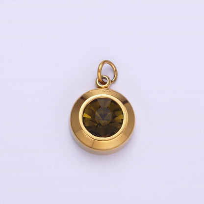 Stainless Steel 15mm Birthstone CZ Round Charm | P987 - P990