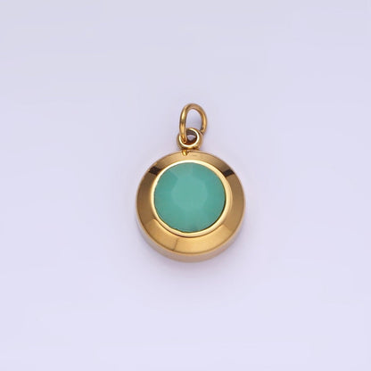 Stainless Steel 15mm Birthstone CZ Round Charm | P987 - P990