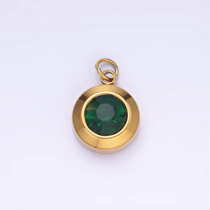 Stainless Steel 15mm Birthstone CZ Round Charm | P987 - P990